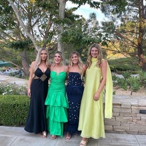 Mango Back bow dress w/ scarf yellow/green